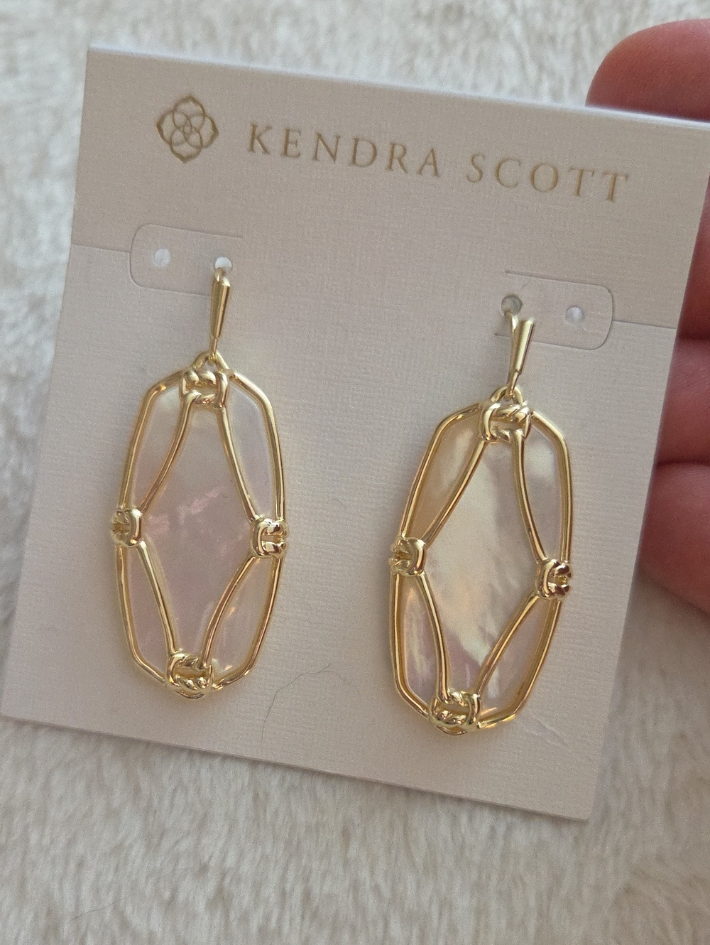 KENDRA SCOTT Elle Lattice Frame Gold Drop Earrings Ivory Mother Of Pearl New NWT